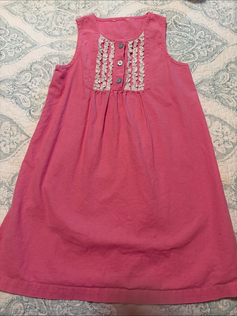 Matilda Jane linen Pink Sleeveless Ruffle Bib Dress